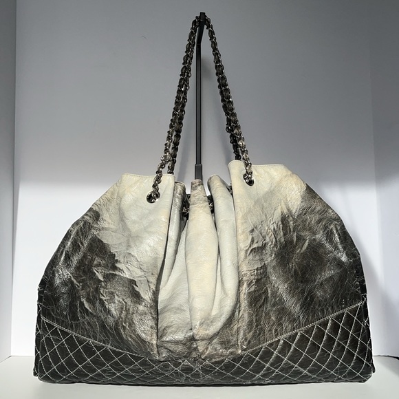 Authentic Chanel Melrose Degrade Cabas Gray Ombre Drawstring Chain XL Tote Bag - Picture 4 of 16